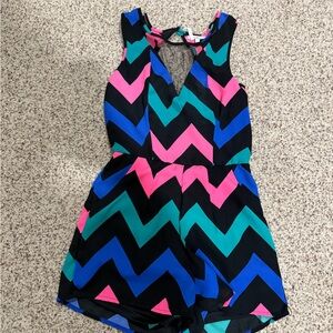 Chevron Patterned Women’s Romper - Pink, Blue, Green